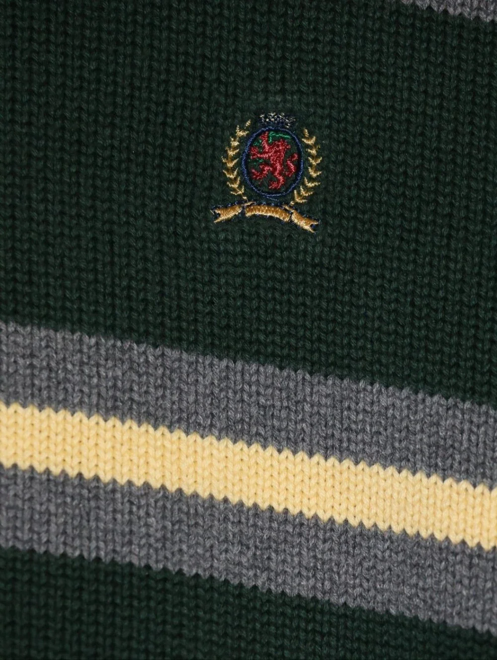 Vintage Tommy Hilfiger Forest Green Striped, Cotton Crewneck Sweater.